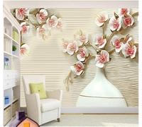 XLMING Relieve Abstracto Líneas Arte Flor De Ciruelo 3D Papel Pintado Tapiz Textura de Seda Oficina Comedor Sofá Dormitorio Sala Estar TV Fondo Pantalla-150cm×105cm