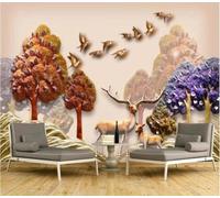 XLMING Relieve Bosque Multicolor Alces Aves Voladoras 3D Papel Pintado Pared Premium Textura Seda Estudio Comedor Vinilos Dormitorio Sofás TV Cocina-150cm×105cm