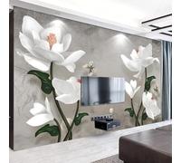 XLMING Relieve Estereoscópico Mariposa Magnolia Blanca Papel Pintado 3D Seda De Lujo Pared Estudio Comedor Sofa Dormitorio Madera Salon Tv Decorativo-430cm×300cm