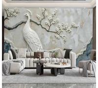 XLMING Relieve Pavo Real Ramas Imitación De Mármol Textura 3D Papel Pintado Lujo Casa Sala Decoración Estar Comedor Sofá Dormitorio TV Fondo de Pared-350cm×256cm