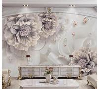 XLMING Relieve Tridimensional Minimalista Peonías Mariposas Papel Pintado 3D Seda De Lujo Pared Estudio Comedor Sofa Dormitorio Madera Salon Tv Decorativo-250cm×170cm