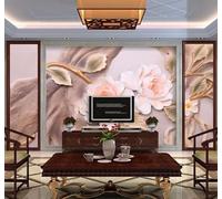 XLMING Relieve Tridimensional Rosa Flores Árboles Papel Pintado 3D Seda De Lujo Pared Estudio Comedor Sofa Dormitorio Madera Salon Tv Decorativo-350cm×256cm