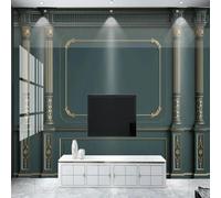 XLMING Relieve Verde Dorado Columnas Romanas Geométrico 3D Papel Pintado Tapiz Textura de Seda Oficina Comedor Sofá Dormitorio Sala Estar TV Fondo Pantalla-430cm×300cm