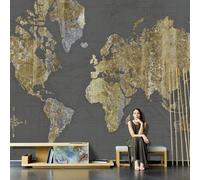 XLMING Retro Abstracto Dorado Graffiti Mapa Del Mundo 3D Papel Pintado Tapiz Textura de Seda Oficina Comedor Sofá Dormitorio Sala Estar TV Fondo Pantalla-300cm×210cm