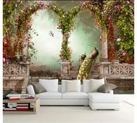 XLMING Retro Arcos Columnas Romanas Pavos Reales Enredaderas 3D Papel Pintado Tapiz Textura de Seda Oficina Comedor Sofá Dormitorio Sala Estar TV Fondo Pantalla-150cm×105cm