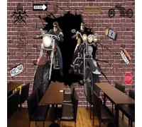 XLMING Retro Arte Pared De Ladrillos Motocicleta Motociclista Pared Rota 3D Papel Pintado Tapiz Textura de Seda Oficina Comedor Sofá Dormitorio Sala Estar TV Fondo Pantalla-430cm×300cm