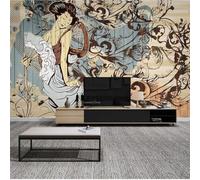 XLMING Retro Arte Vetas De Madera Mujer Abstracto Grafitis 3D Papel Pintado Tapiz Textura de Seda Oficina Comedor Sofá Dormitorio Sala Estar TV Fondo Pantalla-430cm×300cm