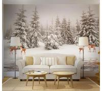 XLMING Retro Belleza Bosque Alces Paisajes Nevados Papel Pintado 3D Seda De Lujo Pared Estudio Comedor Sofa Dormitorio Madera Salon Tv Decorativo-300cm×210cm
