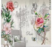 XLMING Retro Blanco Y Negro Arquitectura Rosa Flores 3D Papel Pintado Pared Premium Textura Seda Estudio Comedor Vinilos Dormitorio Sofás TV Cocina-430cm×300cm