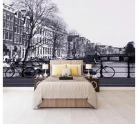 XLMING Retro Blanco Y Negro Arquitectura Urbana Calles Bicicletas 3D Papel Pintado Lujo Casa Sala Decoración Estar Comedor Sofá Dormitorio TV Fondo de Pared-300cm×210cm
