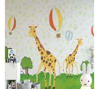 XLMING Retro Caricatura Colorido Animales Jirafa Globo Aerostático 3D Papel Pintado Pared Premium Textura Seda Estudio Comedor Vinilos Dormitorio Sofás TV Cocina-430cm×300cm