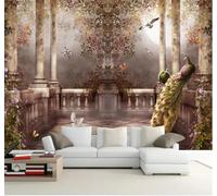 XLMING Retro Columnas Romanas Pavos Reales Flores Mariposas 3D Papel Pintado Tapiz Textura de Seda Oficina Comedor Sofá Dormitorio Sala Estar TV Fondo Pantalla-400cm×280cm