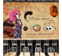 XLMING Retro Comida Sushi Mujer Arquitectura Colorido Flores 3D Papel Pintado Tapiz Textura de Seda Oficina Comedor Sofá Dormitorio Sala Estar TV Fondo Pantalla-300cm×210cm