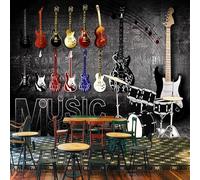 XLMING Retro Creativo Colorido Guitarra Música 3D Papel Pintado Pared Premium Textura Seda Estudio Comedor Vinilos Dormitorio Sofás TV Cocina-400cm×280cm