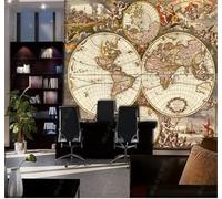 XLMING Retro Dibujado A Mano A Color Mapa Personas 3D Papel Pintado Tapiz Textura de Seda Oficina Comedor Sofá Dormitorio Sala Estar TV Fondo Pantalla-250cm×170cm