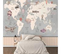 XLMING Retro Dibujado A Mano Náutico Mapa Globo Aerostático Avión 3D Papel Pintado Pared Premium Textura Seda Estudio Comedor Vinilos Dormitorio Sofás TV Cocina-200cm×140cm