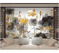 XLMING Retro Dibujado A Mano Tinta China Flor De Loto Hoja De Loto 3D Papel Pintado Pared Premium Textura Seda Estudio Comedor Vinilos Dormitorio Sofás TV Cocina-200cm×140cm