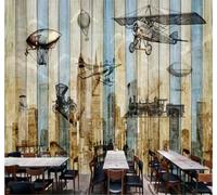 XLMING Retro Dibujado A Mano Vetas De Madera Transporte Aviones Arquitectura 3D Papel Pintado Tapiz Textura de Seda Oficina Comedor Sofá Dormitorio Sala Estar TV Fondo Pantalla-150cm×105cm