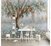 XLMING Retro Dibujo A Mano Árboles Flores Silvestres Paisaje Papel Pintado 3D Seda De Lujo Pared Estudio Comedor Sofa Dormitorio Madera Salon Tv Decorativo-400cm×280cm