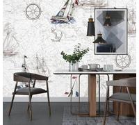 XLMING Retro Dibujo Lineal Náutico Veleros Estilo 3D Papel Pintado Pared Premium Textura Seda Estudio Comedor Vinilos Dormitorio Sofás TV Cocina-350cm×256cm