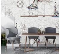 XLMING Retro Dibujo Lineal Náutico Veleros Estilo 3D Papel Pintado Tapiz Textura de Seda Oficina Comedor Sofá Dormitorio Sala Estar TV Fondo Pantalla-430cm×300cm