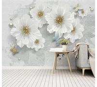 XLMING Retro Exquisito Blanco Flores Mariposas 3D Papel Pintado Tapiz Textura de Seda Oficina Comedor Sofá Dormitorio Sala Estar TV Fondo Pantalla-430cm×300cm