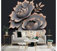 XLMING Retro Metal Peonía Pétalos Dorados Fondo Oscuro 3D Papel Pintado Tapiz Textura de Seda Oficina Comedor Sofá Dormitorio Sala Estar TV Fondo Pantalla-300cm×210cm