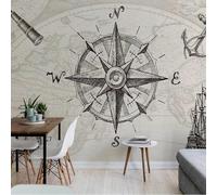XLMING Retro Mundo Mapa Velero Brújula Papel Pintado 3D Seda De Lujo Pared Estudio Comedor Sofa Dormitorio Madera Salon Tv Decorativo-250cm×170cm