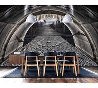 XLMING Retro Negro Pasillo Túnel Extensión Espacial 3D Papel Pintado Tapiz Textura de Seda Oficina Comedor Sofá Dormitorio Sala Estar TV Fondo Pantalla-150cm×105cm