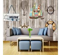 XLMING Retro Nostalgia Arte Vetas De Madera Velero Globo Aerostático 3D Papel Pintado Tapiz Textura de Seda Oficina Comedor Sofá Dormitorio Sala Estar TV Fondo Pantalla-250cm×170cm