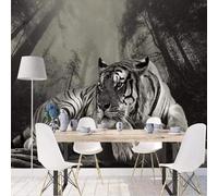 XLMING Retro Nostalgia Feroz Tigre Niebla Bosque 3D Papel Pintado Pared Premium Textura Seda Estudio Comedor Vinilos Dormitorio Sofás TV Cocina-300cm×210cm