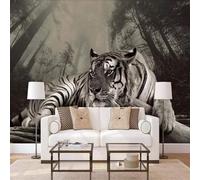 XLMING Retro Nostalgia Feroz Tigre Niebla Bosque 3D Papel Pintado Tapiz Textura de Seda Oficina Comedor Sofá Dormitorio Sala Estar TV Fondo Pantalla-200cm×140cm