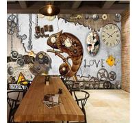XLMING Retro Nostalgia Mecánica Engranajes Personajes Avatares 3D Papel Pintado Pared Premium Textura Seda Estudio Comedor Vinilos Dormitorio Sofás TV Cocina-250cm×170cm