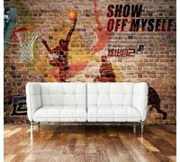 XLMING Retro Nostálgico Pared De Ladrillo Grafitis Baloncesto Papel Pintado 3D Seda De Lujo Pared Estudio Comedor Sofa Dormitorio Madera Salon Tv Decorativo-300cm×210cm