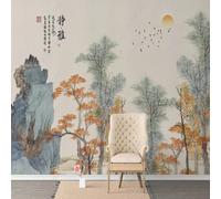 XLMING Retro Otoño Bosque Montaña Pájaros Luna 3D Papel Pintado Tapiz Textura de Seda Oficina Comedor Sofá Dormitorio Sala Estar TV Fondo Pantalla-200cm×140cm