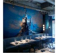 XLMING Retro Paisaje Nocturno Azul Castillo Montaña 3D Papel Pintado Pared Premium Textura Seda Estudio Comedor Vinilos Dormitorio Sofás TV Cocina-300cm×210cm