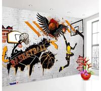 XLMING Retro Pared De Ladrillo Baloncesto Deportista Póster 3D Papel Pintado Lujo Casa Sala Decoración Estar Comedor Sofá Dormitorio TV Fondo de Pared-300cm×210cm