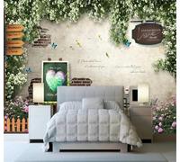 XLMING Retro Pared De Ladrillo Bello Rosas Enredaderas 3D Papel Pintado Tapiz Textura de Seda Oficina Comedor Sofá Dormitorio Sala Estar TV Fondo Pantalla-200cm×140cm