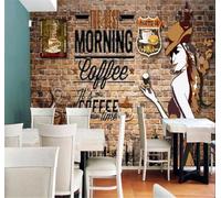 XLMING Retro Pared De Ladrillo Café Gente Arquitectura 3D Papel Pintado Lujo Casa Sala Decoración Estar Comedor Sofá Dormitorio TV Fondo de Pared-350cm×256cm