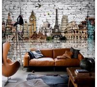 XLMING Retro Pared De Ladrillo Dibujo A Mano Arquitectura Avión Papel Pintado 3D Seda De Lujo Pared Estudio Comedor Sofa Dormitorio Madera Salon Tv Decorativo-250cm×170cm