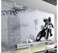 XLMING Retro Pared De Ladrillo Grafitis Motocicleta Arquitectura 3D Papel Pintado Lujo Casa Sala Decoración Estar Comedor Sofá Dormitorio TV Fondo de Pared-400cm×280cm