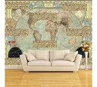 XLMING Retro Pintado A Mano Acuarela Arte Mapa Del Mundo 3D Papel Pintado Tapiz Textura de Seda Oficina Comedor Sofá Dormitorio Sala Estar TV Fondo Pantalla-430cm×300cm