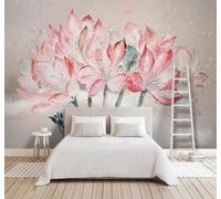 XLMING Retro Pintado A Mano Acuarela Rosa Loto Papel Pintado 3D Seda De Lujo Pared Estudio Comedor Sofa Dormitorio Madera Salon Tv Decorativo-200cm×140cm