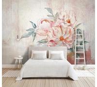XLMING Retro Pintado A Mano Minimalista Rosa Peonía Papel Pintado 3D Seda De Lujo Pared Estudio Comedor Sofa Dormitorio Madera Salon Tv Decorativo-150cm×105cm
