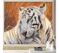 XLMING Retro Pradera Plantas Adorable Tigre Blanco 3D Papel Pintado Pared Premium Textura Seda Estudio Comedor Vinilos Dormitorio Sofás TV Cocina-200cm×140cm