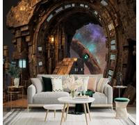 XLMING Retro Puerta Espacial Ciencia Ficción Arquitectura Galaxia 3D Papel Pintado Tapiz Textura de Seda Oficina Comedor Sofá Dormitorio Sala Estar TV Fondo Pantalla-250cm×170cm