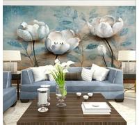 XLMING Retro Relieve Blanco Flores Plantas 3D Papel Pintado Lujo Casa Sala Decoración Estar Comedor Sofá Dormitorio TV Fondo de Pared-250cm×170cm