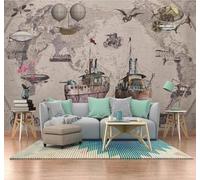 XLMING Retro Veleros Aviones Mapamundi Bar 3D Papel Pintado Lujo Casa Sala Decoración Estar Comedor Sofá Dormitorio TV Fondo de Pared-200cm×140cm