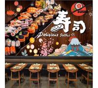 XLMING Retro Wood Grain Snow Capped Mountains Waves Sushi 3D Papel Pintado Pared Premium Textura Seda Estudio Comedor Vinilos Dormitorio Sofás TV Cocina-350cm×256cm