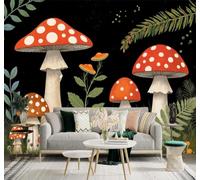 XLMING Rojo Y Blanco Setas Bosque Plantas Paisaje Nocturno 3D Papel Pintado Pared Premium Textura Seda Estudio Comedor Vinilos Dormitorio Sofás TV Cocina-350cm×256cm
